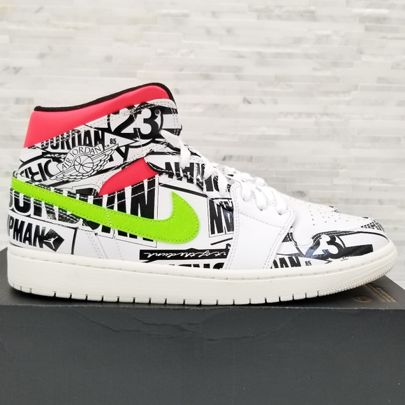 New Air JORDAN 1 Mid Over Print Logos Sneakers - Picture 5 of 7